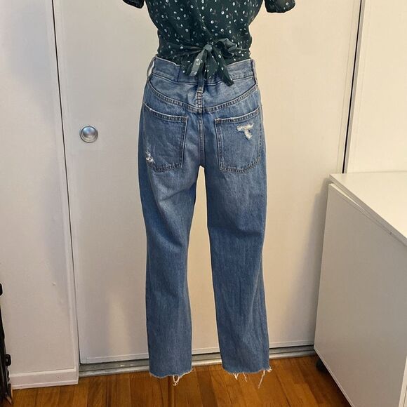 Free People Distressed High Waist Straight Leg Jeans Size 27 - Picture 7 of 14